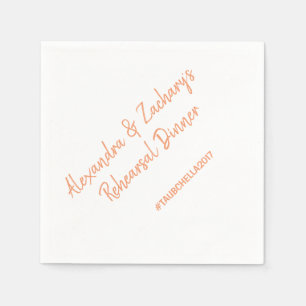 Wedding Rehearsal Dinner Napkins Hashtag Peach