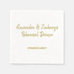Wedding Rehearsal Dinner Napkins with Hashtag Gold