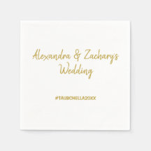 Wedding Rehearsal Dinner Napkins with Hashtag Gold