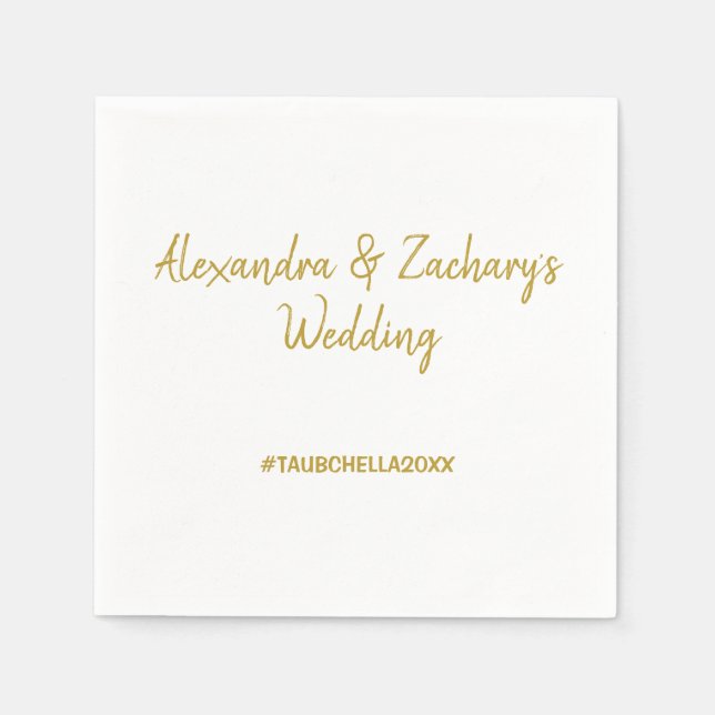 Wedding Rehearsal Dinner Napkins with Hashtag Gold (Front)