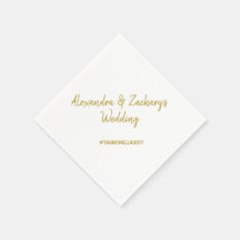 Wedding Rehearsal Dinner Napkins with Hashtag Gold