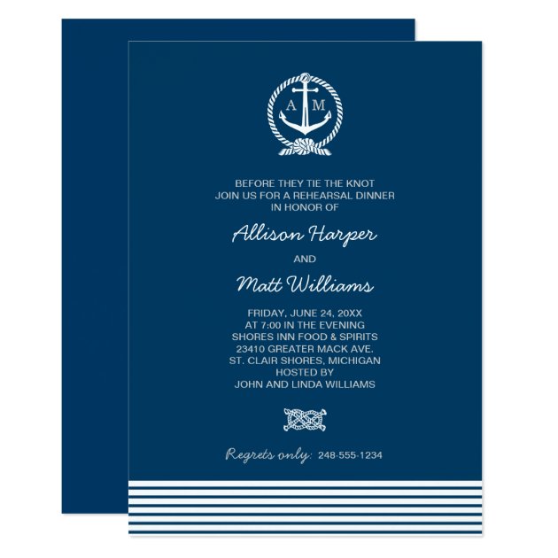 Wedding Rehearsal Dinner | Nautical Theme Invitation