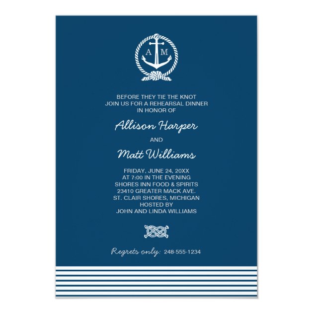 Wedding Rehearsal Dinner | Nautical Theme Invitation