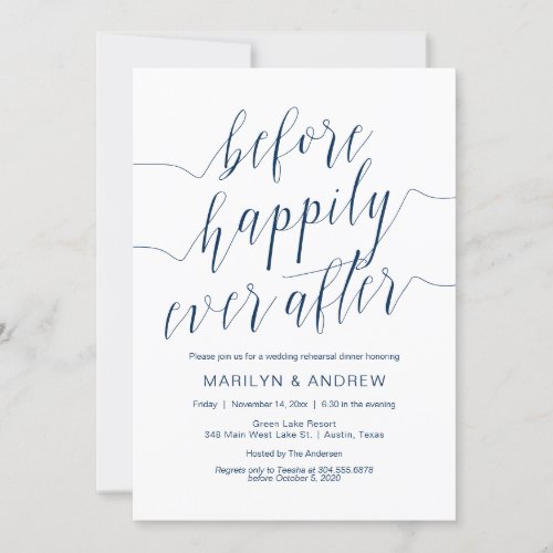 Wedding Rehearsal Dinner Navy Blue Calligraphy Invitation