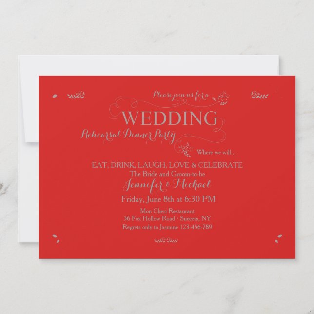 Wedding Rehearsal Dinner Party Invitation Red (Front)