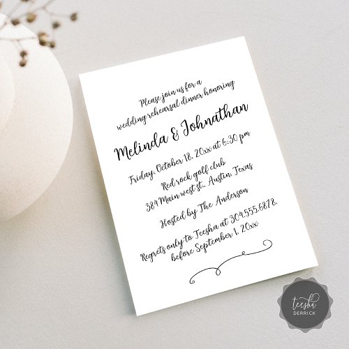 Wedding Rehearsal Dinner party Modern Rustic Invitation