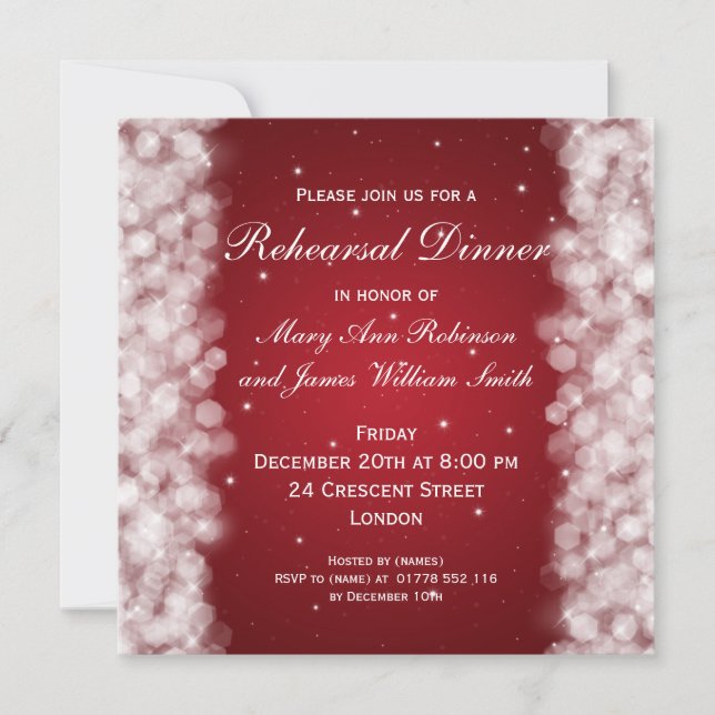 Wedding Rehearsal Dinner Party Sparkle Red Invitation (Front)