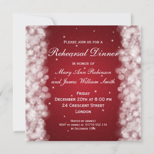 Wedding Rehearsal Dinner Party Sparkle Red Personalized Invitations