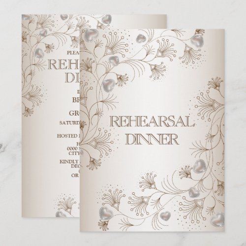 Wedding Rehearsal Dinner Party Tan Floral Beige Invitation