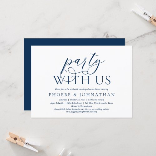 Wedding Rehearsal Dinner Party With Us Navy Blue Invitation