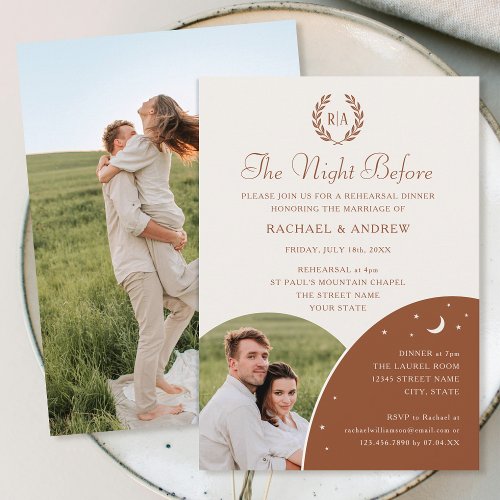 Wedding Rehearsal Dinner Photo Monogram Fall Invitation