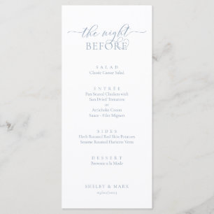 Wedding Rehearsal Dinner, Romantic Dusty Blue Menu