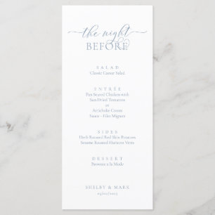 Wedding Rehearsal Dinner, Romantic Dusty Blue Menu