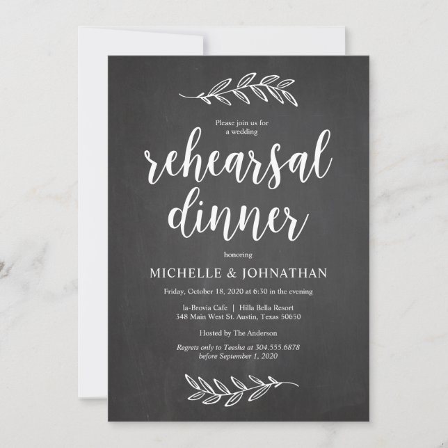 Wedding Rehearsal Dinner, Rustic Farm Chalkboard Invitation (Front)