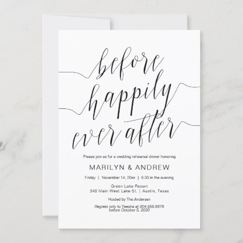 Wedding Rehearsal Dinner Simple Black Calligraphy Invitation