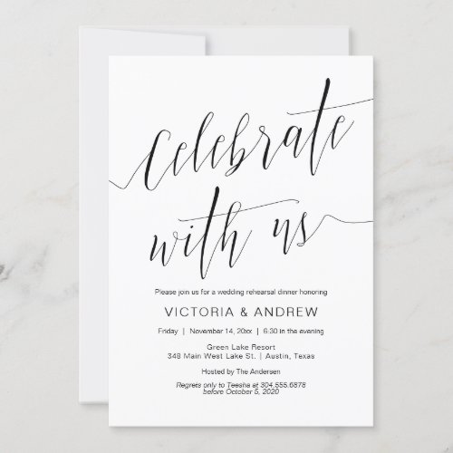 Wedding Rehearsal Dinner Simple Black Calligraphy Invitation