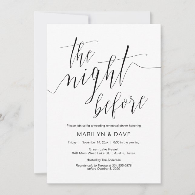 Wedding Rehearsal Dinner, Simple Black Calligraphy Invitation (Front)