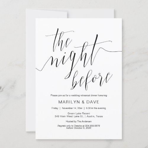 Wedding Rehearsal Dinner Simple Black Calligraphy Invitation