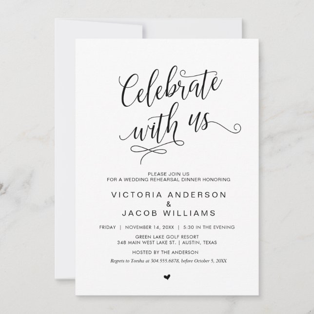 Wedding Rehearsal Dinner, Simple Classy Black, Invitation (Front)