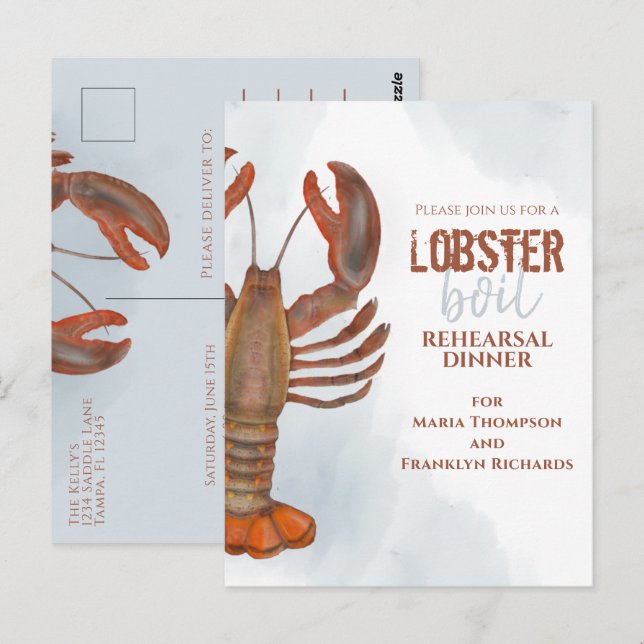 Wedding Rehearsal Dinner Simple Lobster Boil Postcard (Front/Back)