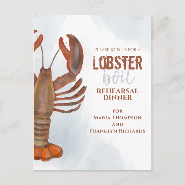 Wedding Rehearsal Dinner Simple Lobster Boil Postcard (Front)
