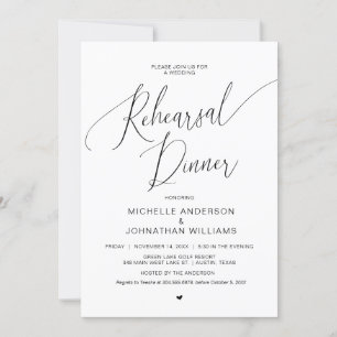 Wedding Rehearsal Dinner, Simple Modern Black Invi Invitation