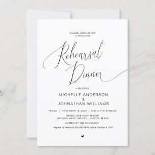 Wedding Rehearsal Dinner, Simple Modern Black Invi Invitation