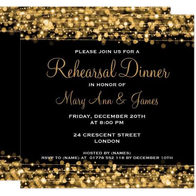 Wedding Rehearsal Dinner Sparkles Gold Invitation