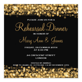 Wedding Rehearsal Dinner Sparkles Gold Card