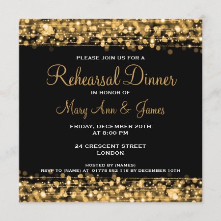Wedding Rehearsal Dinner Sparkles Gold Invitation