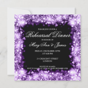 Wedding Rehearsal Dinner Sparkling Lights Purple Invitation