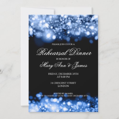 Wedding Rehearsal Dinner Sparkling Lights Sapphire Invitation