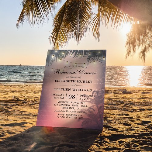 Wedding Rehearsal Dinner Summer Palm Trees Lights Invitation