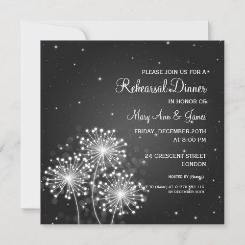 Wedding Rehearsal Dinner Summer Sparkle Black Invitation