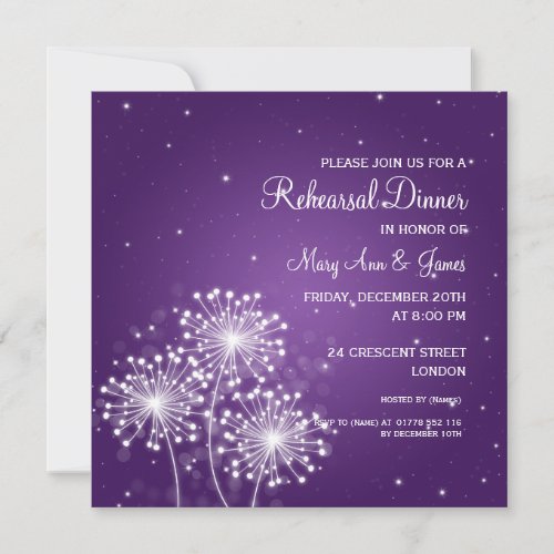 Wedding Rehearsal Dinner Summer Sparkle Purple Announcements