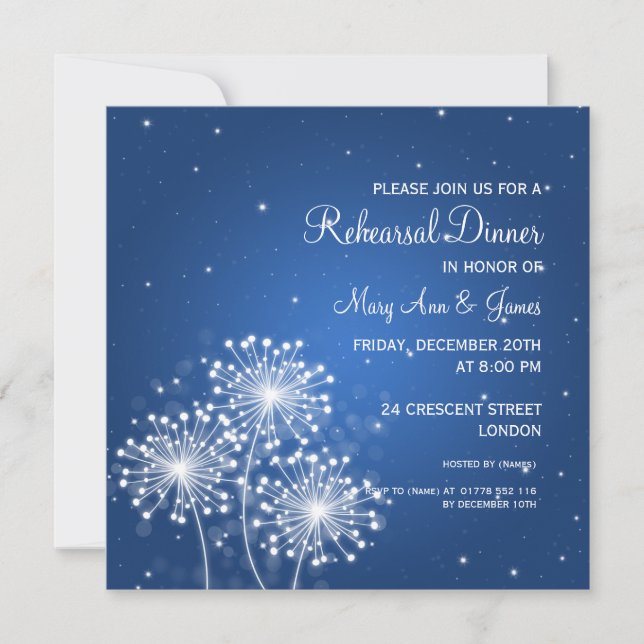 Wedding Rehearsal Dinner Summer Sparkle Sapphire Invitation (Front)