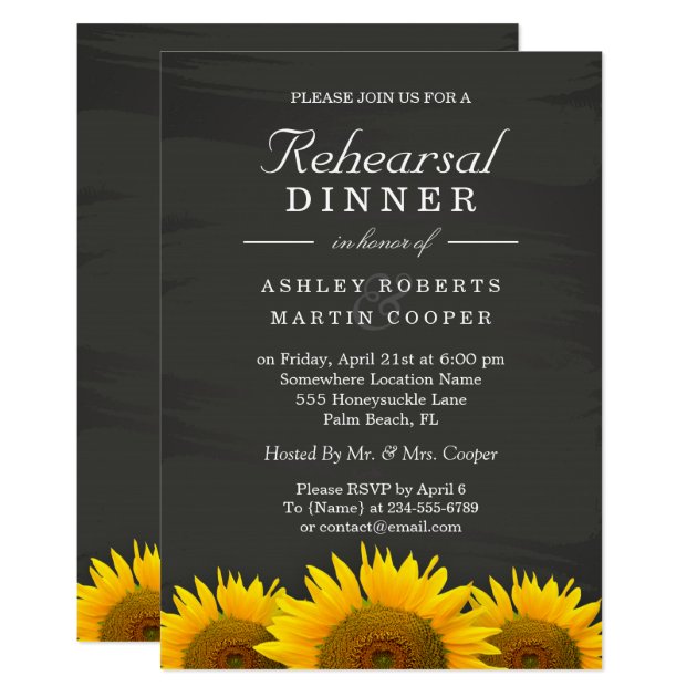 Wedding Rehearsal Dinner Sunflowers Chalkboard Invitation