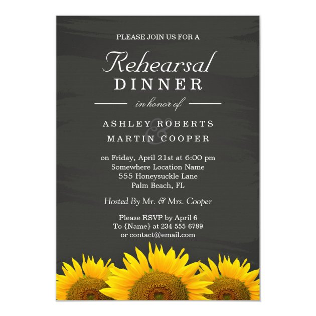 Wedding Rehearsal Dinner Sunflowers Chalkboard Invitation