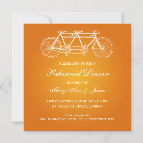 Wedding Rehearsal Dinner Tandem Bike Orange Invitation