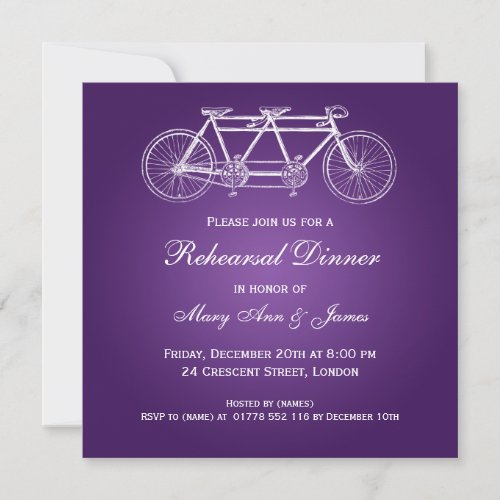 Wedding Rehearsal Dinner Tandem Bike Purple Invitation