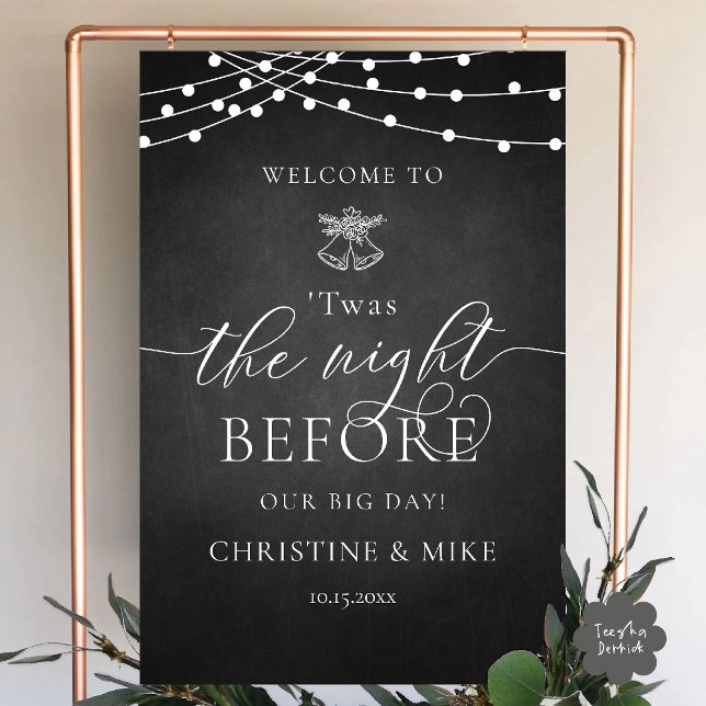 Wedding Rehearsal Dinner, 'Twas the night before  Foam Board (Rustic Wedding Rehearsal Dinner, 'Twas the night before Foam Board, Chalkboard, String Lights)