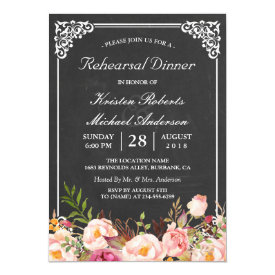 Wedding Rehearsal Dinner Vintage Floral Chalkboard Card