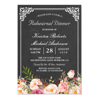 Wedding Rehearsal Dinner Vintage Floral Chalkboard Card