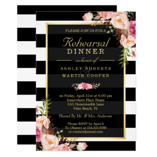 Wedding Rehearsal Dinner Vintage Gold Floral Decor Card