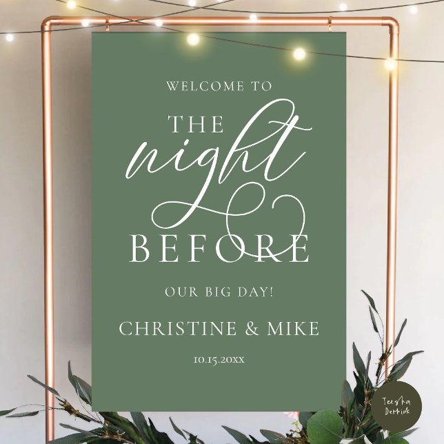 Wedding Rehearsal Dinner Welcome, The Night Before Foam Board (Wedding Rehearsal Dinner Welcome, Foam Board in Modern Classy Design, in Forest Sage Green)