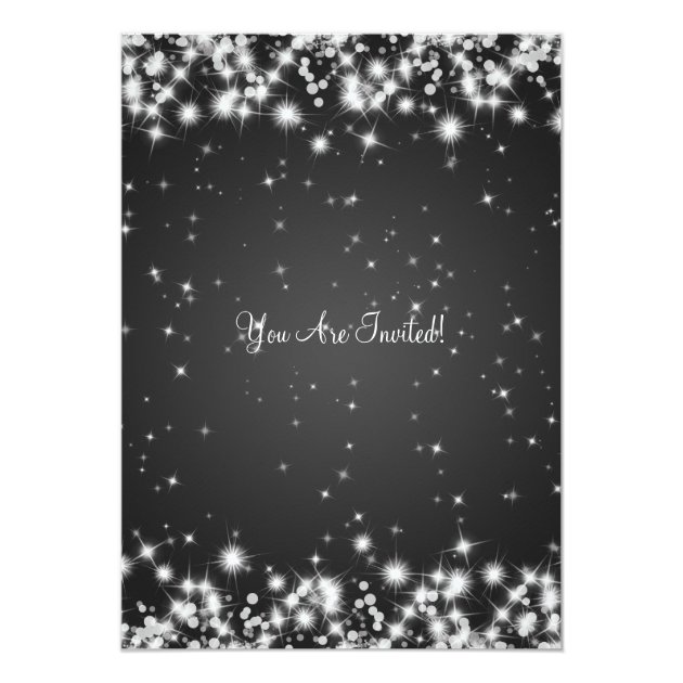 Wedding Rehearsal Dinner Winter Sparkle Black Invitation