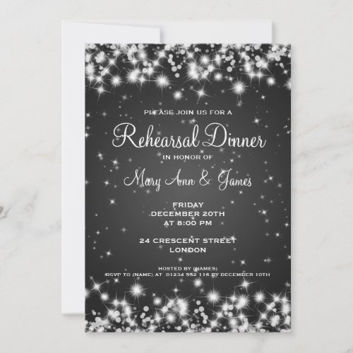 Wedding Rehearsal Dinner Winter Sparkle Black Invitation