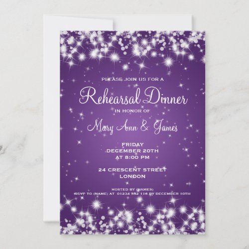 Wedding Rehearsal Dinner Winter Sparkle Purple Invitation