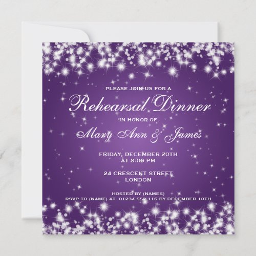 Wedding Rehearsal Dinner Winter Sparkle Purple Invitation