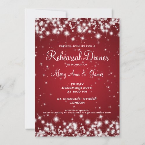 Wedding Rehearsal Dinner Winter Sparkle Red Custom Announcement